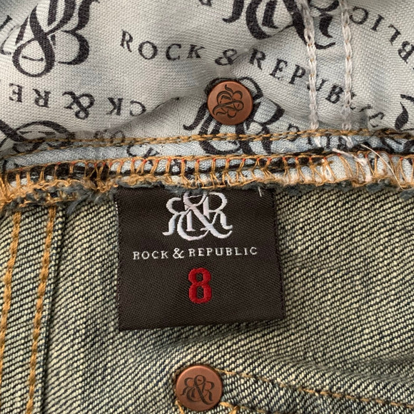 Rock & Republic Jeans Women Size 8 Emo Skinny Straight Embossed Mid-Rise Stretch - Picture 4 of 9